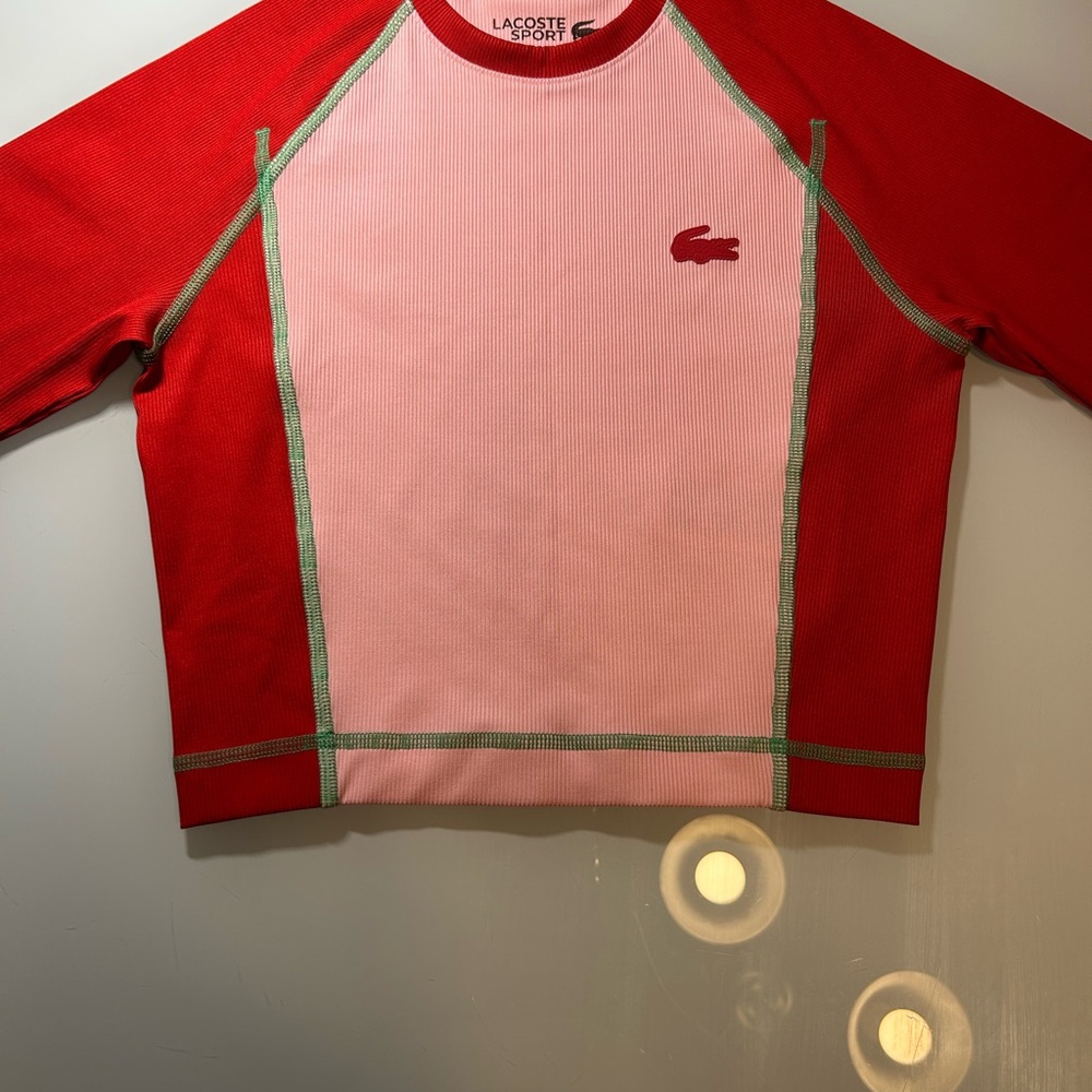 Lacoste Pink and Red Long Sleeve Cropped Sport Top - Picture 3 of 8